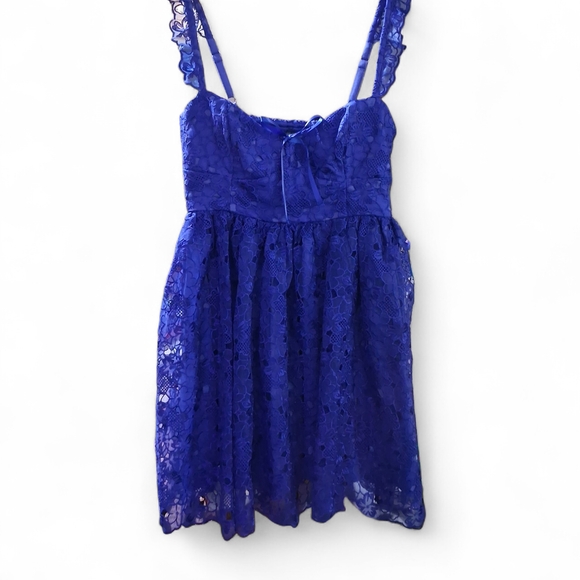 Anthropologie Ruffle Strap Corset Lace Blue Mini Dress Womens Size Small - Picture 7 of 8